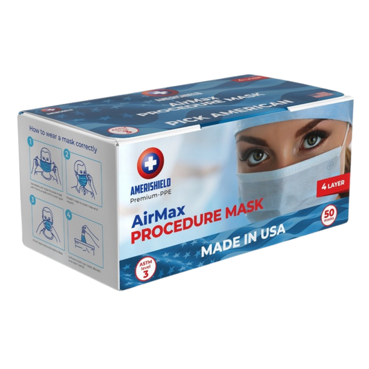 AmeriShield AirMax | USA-Made 4-Ply Adult Disposable Procedure Face Mask | ASTM Level 3