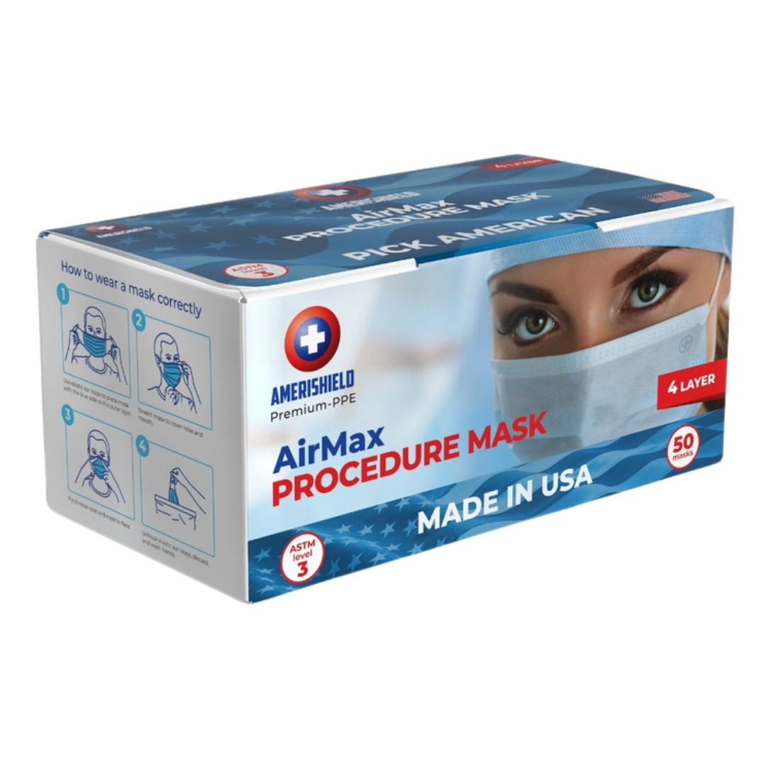 AmeriShield AirMax | USA-Made 4-Ply Adult Disposable Procedure Face Mask | ASTM Level 3
