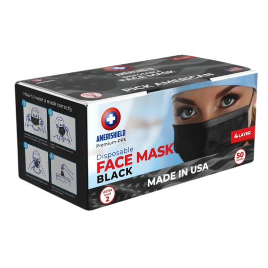 AmeriShield Black | USA Made 4-Ply Disposable Face Mask | ASTM Level 2